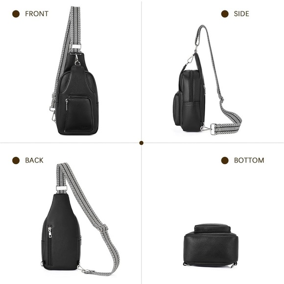 Black Crossbody Bag with Patterned Strap - Picture 4 of 6